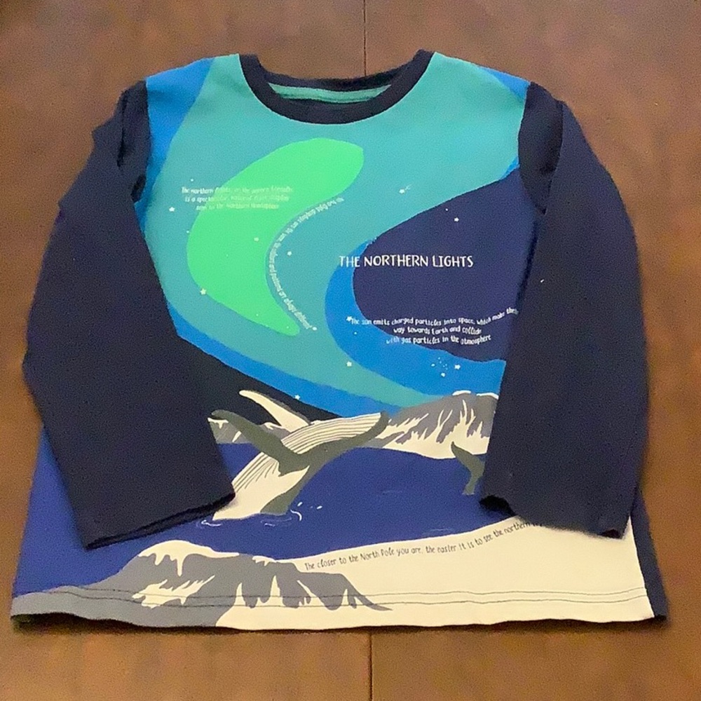 Mini Boden Cotton  Boys Long Sleeve Tee Shirt with Northern Lights Theme